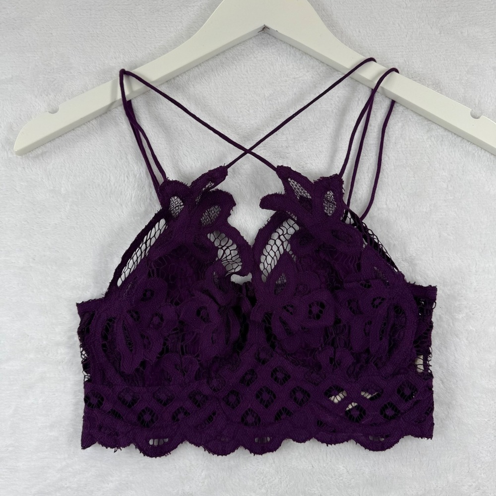 Free People FP One Adella Bralette Deep‎ Purple Floral Lace Boho Crop Top Small